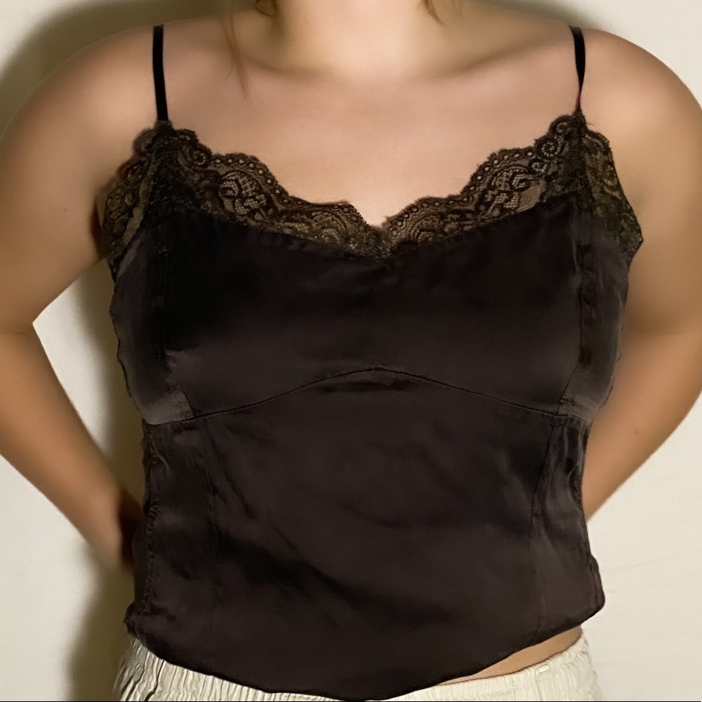 Ann Taylor brown satin lace tank top